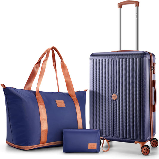 Hoteel 20Inch Luggage 3-piece Set, 360° Universal Suitcases with Wheels Hard Shell Suitcase with TSA Lock, Including Waterproof Luggage Bag, Travel Maletas for Men and Women,Blue