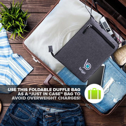 Bago Foldable Duffel Bags for Traveling Women & Men - 40L Sports Packable Duffle Bag for Travel with Shoe Compartment - Water Repellant, Heavy Duty, Lightweight Folding & Collapsible (SnowBlack)