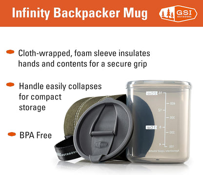 GSI Outdoors Infinity Backpacker Mug I Lightweight, BPA-Free Coffee Cup for Travel, Camping Gear, Backpacking and Outdoors - 17 oz.