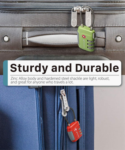 Fosmon TSA Approved Luggage Locks, Cable Suitcase Travel Lock, 3 Digit Long Shackle Combination Padlock, Wire Lock for Gym Locker, Backpack Anti Theft