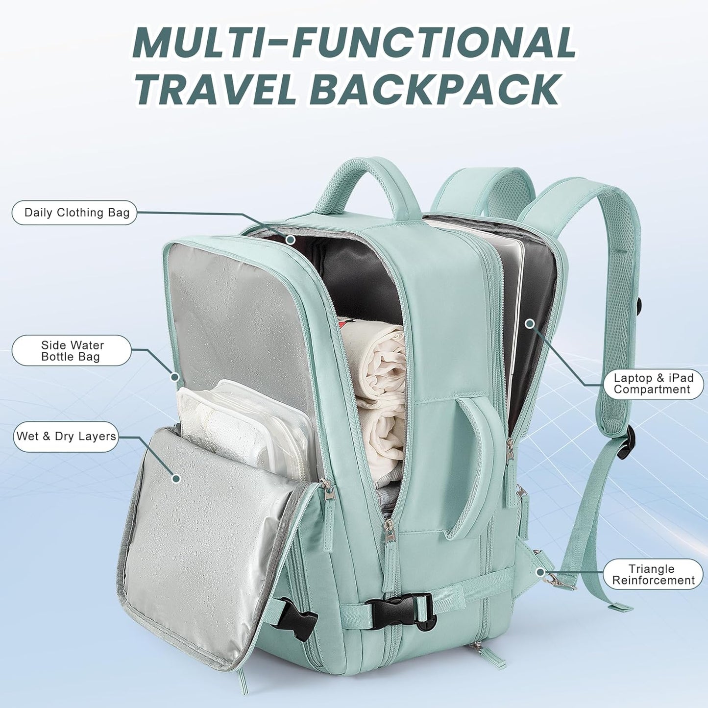 Beraliy Large Travel Backpack for Women Airline Approved, Carry On Backpack, 17 Inch Laptop Backpack, Personal Item Bag Casual Daypack Backpacks, Mint Green