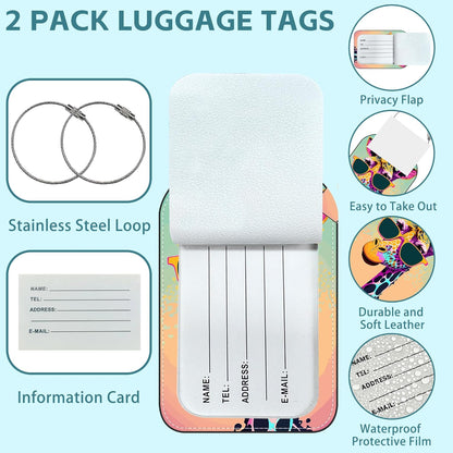 Funny Giraffe Luggage Tag for Suitcase Set of 2 PU Leather Cute Luggage Tags with Stainless Metal Loop ID Label Privacy Flap Suitcase Tags for Women and Men Travel