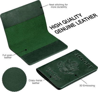 BIAOTIE Premium Leather Passport Holder Covers, Rfid Travel Wallet Passport Document Holder, Travel Essentials Wallet Cover Case for Men and Women (Green)