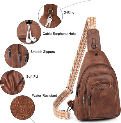 10L Crossbody Sling Bag for Women Men Anti Theft Cross Body Fanny Pack Belt Bag Purse Gifts for Women Faux Leather, Brown