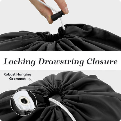 Handy Laundry Nylon XL - Large Capacity with Locking Drawstring, Machine Washable, Fits Laundry Baskets or Hampers, Holds 3 Loads of Clothes - Black (Pack of 2)