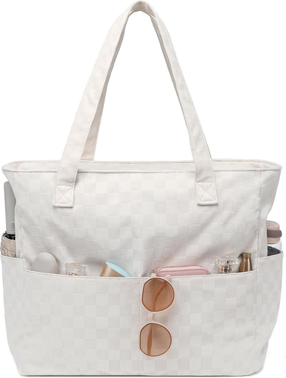 LEDAOU Beach Bag Waterproof Sandproof Women Tote Bag Pool Bag with Zipper for Gym Grocery Travel with Wet Pocket