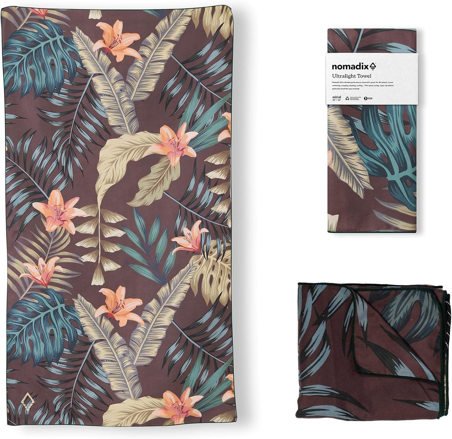 Nomadix Ultralight Towel - Quick Dry & Super Lightweight - Perfect As A Pack Towel to Save On Space - Made with Recycled Materials - Palms Night - 30x54