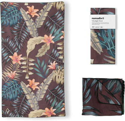 Nomadix Ultralight Towel - Quick Dry & Super Lightweight - Perfect As A Pack Towel to Save On Space - Made with Recycled Materials - Palms Night - 30x54