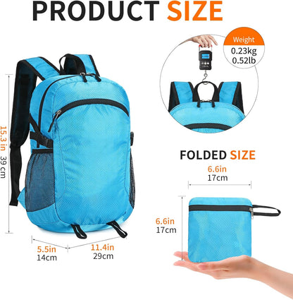 Small Hiking Daypack,15L Waterproof Hiking Backpack Packable Lightweight Travel Day Pack for Women Men (Blue, Small)