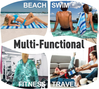 2 Pack Microfiber Beach Towel, Oversized Microfiber Pool Towel 75”x 35”, Sand-Free Beach Towel, Quick Drying Camping Towel, Super Absorbent Bath Blanket, Soft Breathable and Lightweight