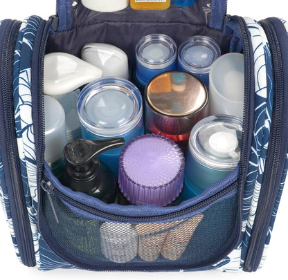 Narwey Small Hanging Travel Toiletry Bag Cosmetic Make up Organizer for Women and Men (Medium, Blue Lotus)