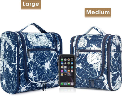 Narwey Hanging Toiletry Bag for Women Travel Makeup Bag Organizer Toiletries Bag for Cosmetics Essentials Accessories (Large, Blue Lotus)