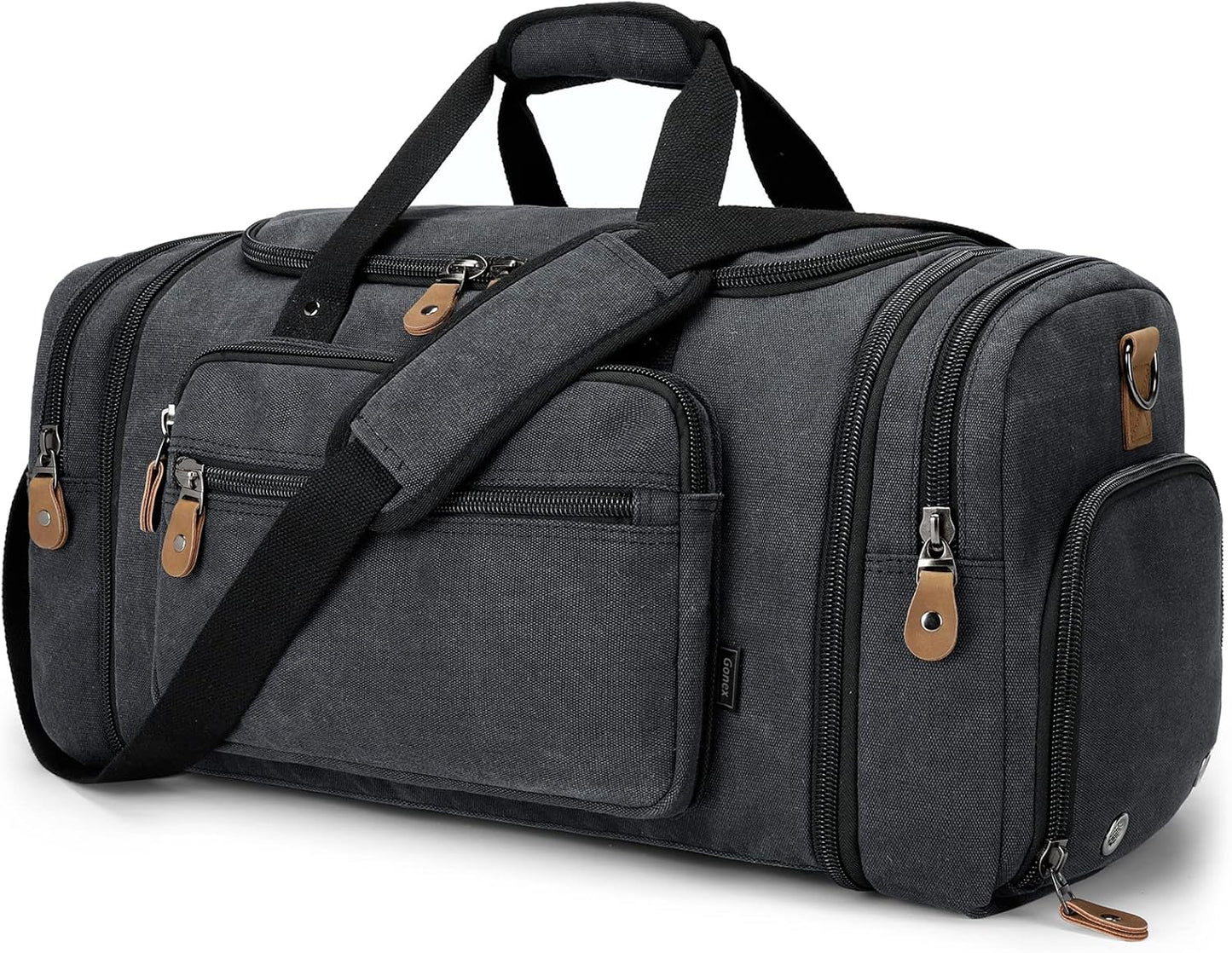 Gonex Canvas Duffle Bag 60L Travel Duffel Overnight Weekend Bag with Shoe Compartment (Dark Gray)