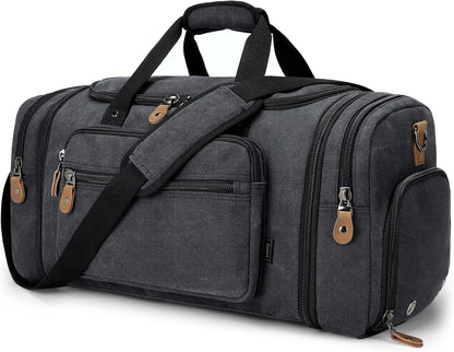 Gonex Canvas Duffle Bag 60L Travel Duffel Overnight Weekend Bag with Shoe Compartment (Dark Gray)