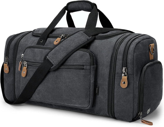 Gonex Canvas Duffle Bag 60L Travel Duffel Overnight Weekend Bag with Shoe Compartment (Dark Gray)