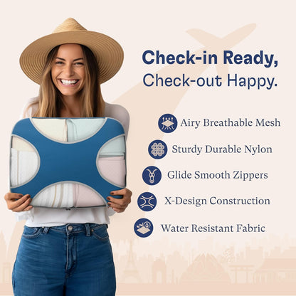 Shacke Premium 5 Packing Cubes Set - Lightweight Mesh Travel Luggage Organizers with Laundry Bag, 5-Piece Suitcase Storage System (Navy)