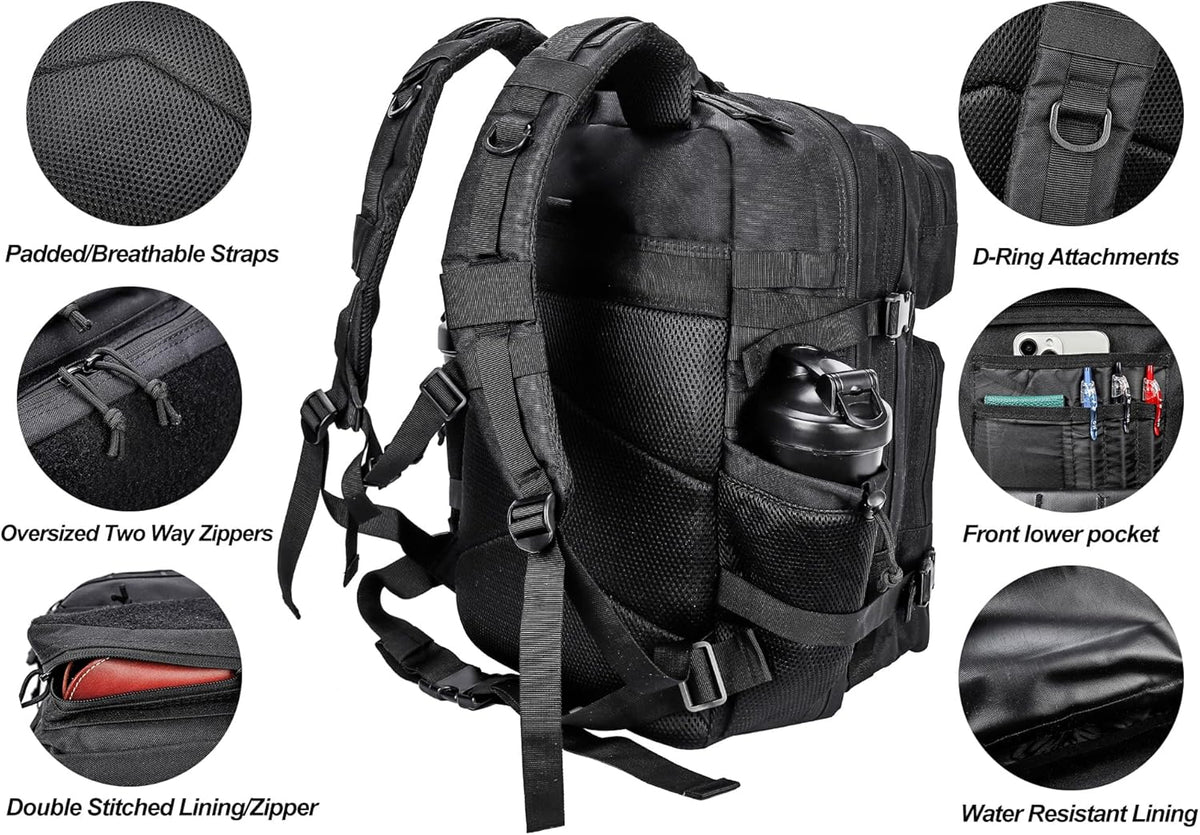LHI Military Tactical Backpack for Men and Women 45L Army 3 Days Assault Pack Bag Large Rucksack with Molle System