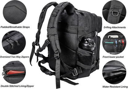 LHI Military Tactical Backpack for Men and Women 45L Army 3 Days Assault Pack Bag Large Rucksack with Molle System