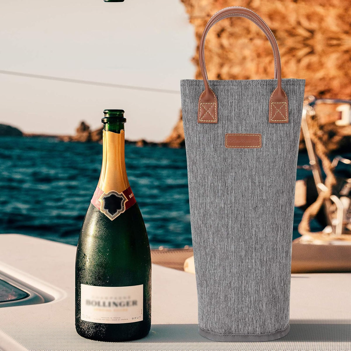 ZORMY Single Bottle Insulated Wine Tote, 1 Bottle Wine Carrier Bag Padded Wine Cooler Perfect Wine Lover's or Wedding Gift-Grey
