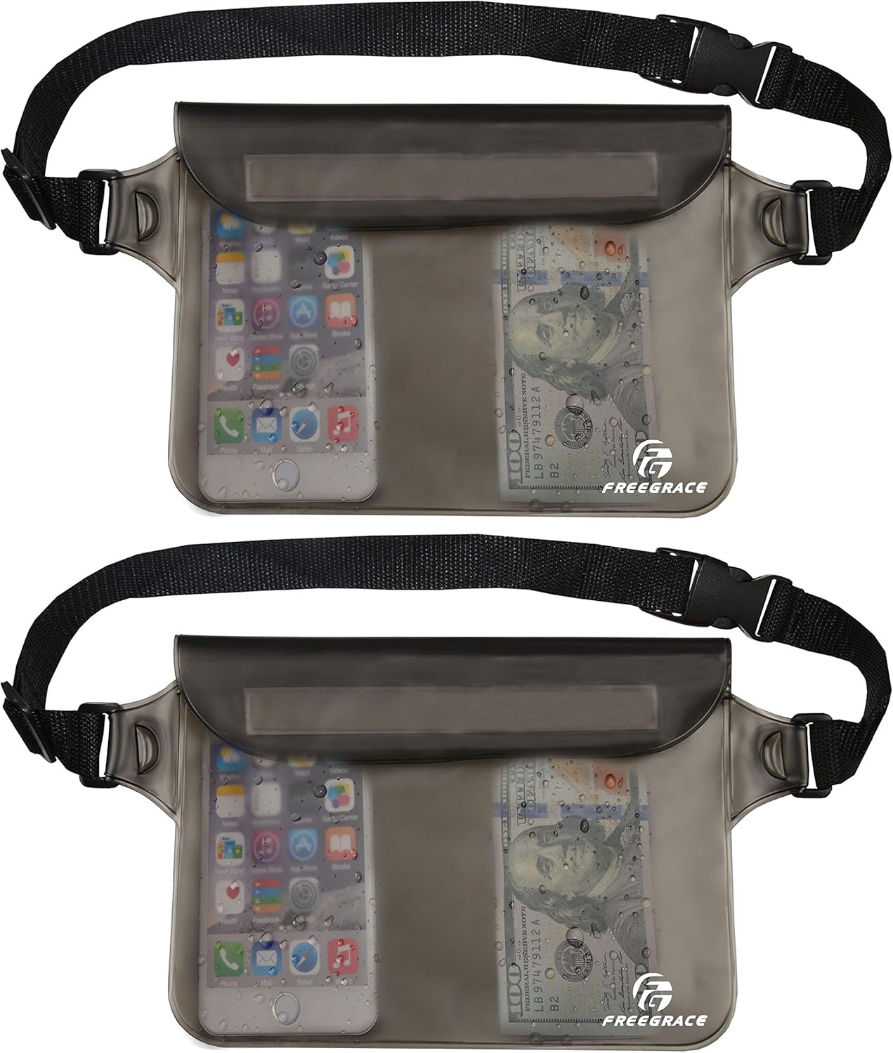 Freegrace Waterproof Pouches with Waist Strap / Pouch Case Bundle Set- Keep Your Phone & Valuables Dry and Safe - Waterproof Dry Bags for Boating Swimming Snorkeling Kayaking Beach Water Parks Pool