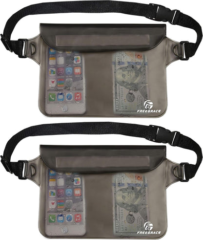Freegrace Waterproof Pouches with Waist Strap / Pouch Case Bundle Set- Keep Your Phone & Valuables Dry and Safe - Waterproof Dry Bags for Boating Swimming Snorkeling Kayaking Beach Water Parks Pool