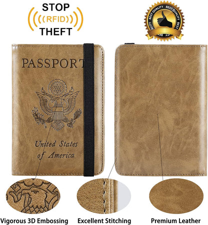 Passport Holder Cover Wallet Travel Essentials RFID Blocking Leather Card Case International Must Haves Travel Accessories for Women Men(101#Brown)
