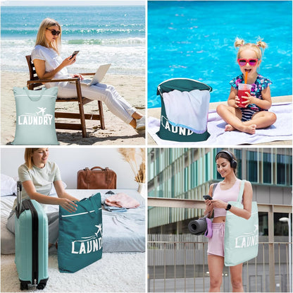 2 Pcs Large Travel Laundry Bag Washable Waterproof Wet Bag Dirty Clothes Bag Swimsuit Workout Bag for Gym Clothes Laundry Wet Clothes Swimming Pool Yoga College Dorm (Blue+Grey)