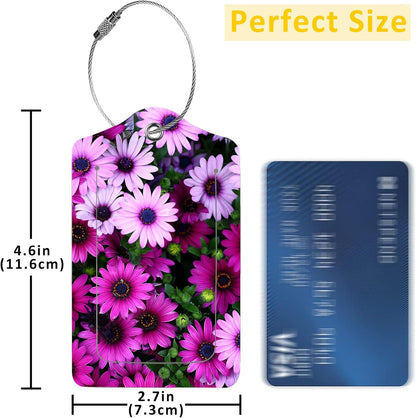 2 Pack Luggage Tags for Suitcases,Flowers Luggage Tag,PU Leather Id Label Luggage Tags with Stainless Steel Loop and Privacy Cover for Women Men Teens Travel