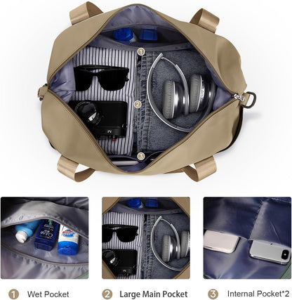 Travel Duffel Bag, Sports Tote Gym Bag, Shoulder Weekender Overnight Bag for Women