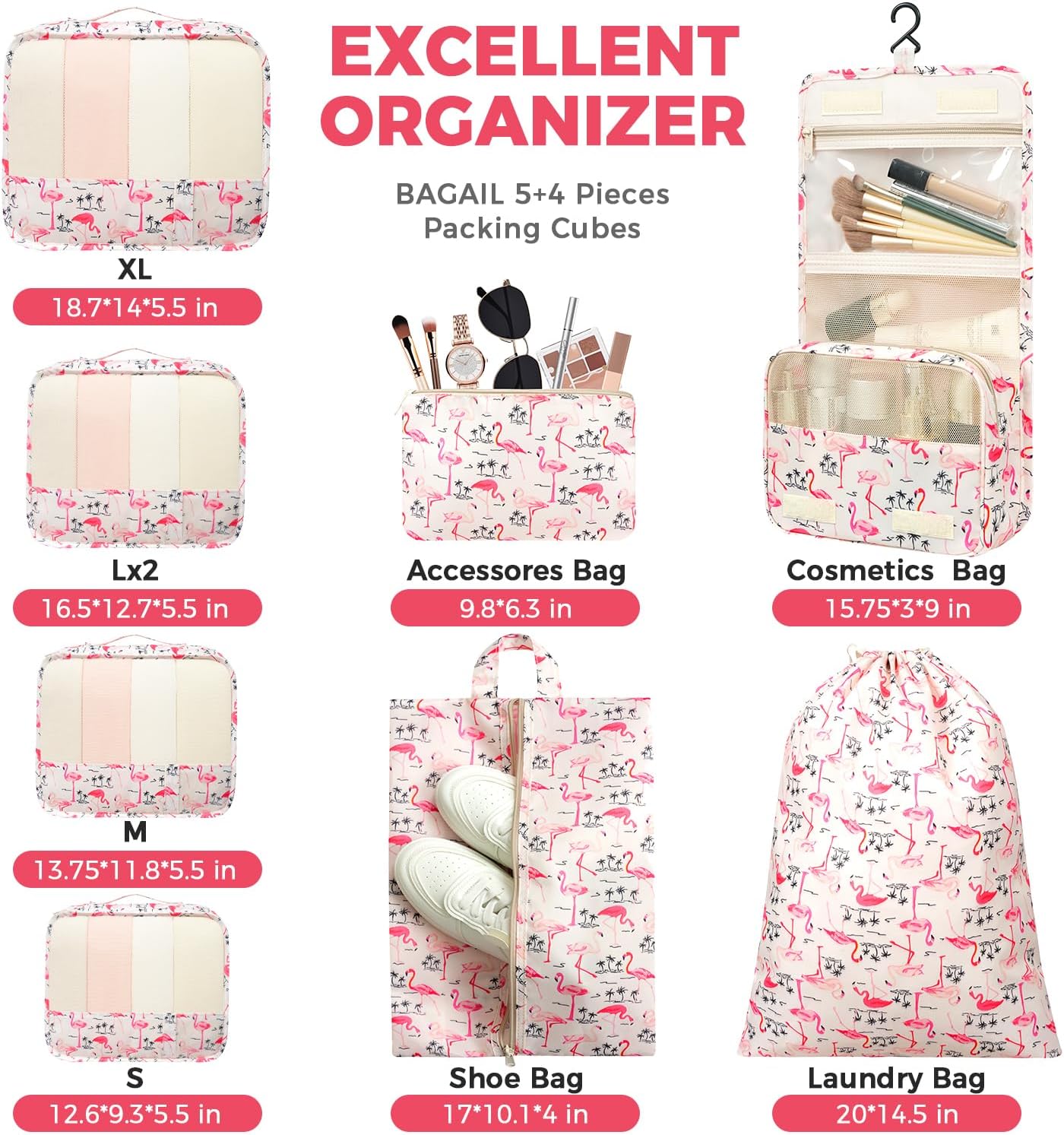 BAGAIL 9 Set Packing Cubes Luggage Packing Organizers for Travel Accessories