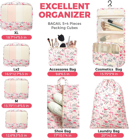 BAGAIL 9 Set Packing Cubes Luggage Packing Organizers for Travel Accessories