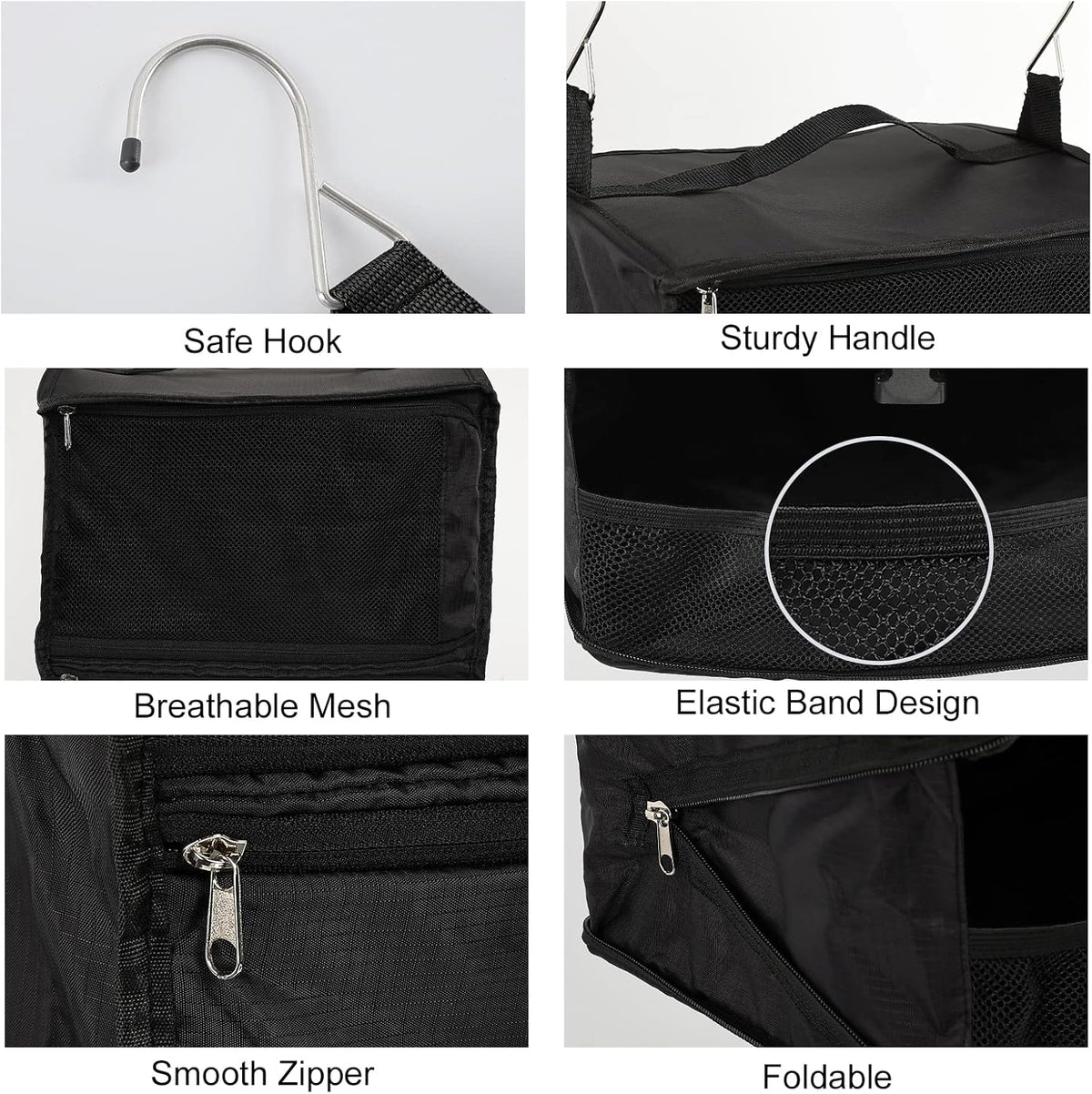 TABITORA Travel Portable Hanging Shelves Closet Organizer Packing Luggage Storage with Multifunctional and Foldable Invisible Compartment,Lightweight, for Suitcase, RV,Closet…Black,XL