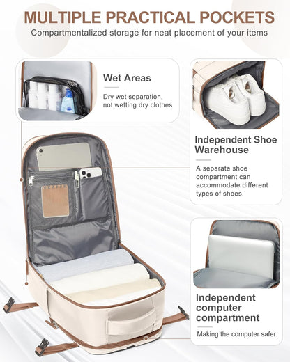 coowoz Travel Backpack Carry On for Women Man Gym Backpacks with Laptop Compartment Mochila de Viaje Teacher Personal Item Backpack Airplane Accessories Must Haves Beige Brown Small