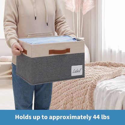 GhvyenntteS Large Storage Bins with Lids 6 Pack, Large Closet Storage Bin with Lid and 3 PU Handles, Foldable Fabric Storage Boxes with Label Window for Home Office (Beige, 15" x 11" x 9.7")