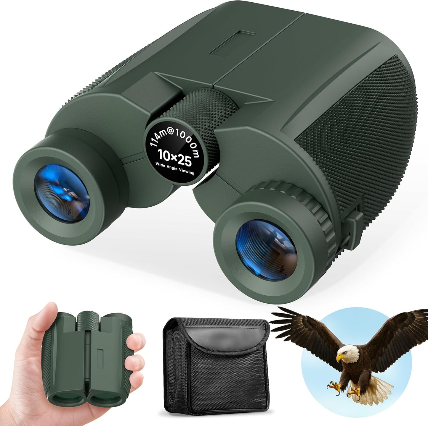 10x25 Compact Binoculars for Adults and Kids, Large View Waterproof Small Binoculars with Low Light Vision BAK4 Prism FMC Lens for Cruise Ship Bird Watching Travel Sightseeing Concert Hunting