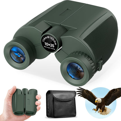 10x25 Compact Binoculars for Adults and Kids, Large View Waterproof Small Binoculars with Low Light Vision BAK4 Prism FMC Lens for Cruise Ship Bird Watching Travel Sightseeing Concert Hunting