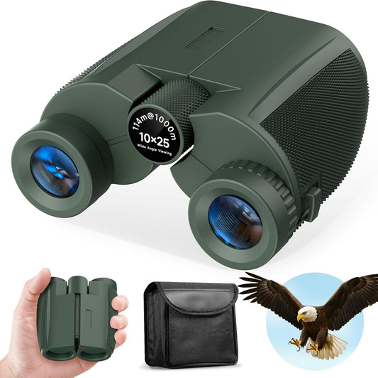 10x25 Compact Binoculars for Adults and Kids, Large View Waterproof Small Binoculars with Low Light Vision BAK4 Prism FMC Lens for Cruise Ship Bird Watching Travel Sightseeing Concert Hunting