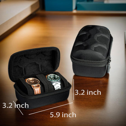 2 slot Hard Watch Travel Case, Watch Roll Case Storage and Organizer for Men and Women, with anti-move watch pillow (Black fabric 2 slot)