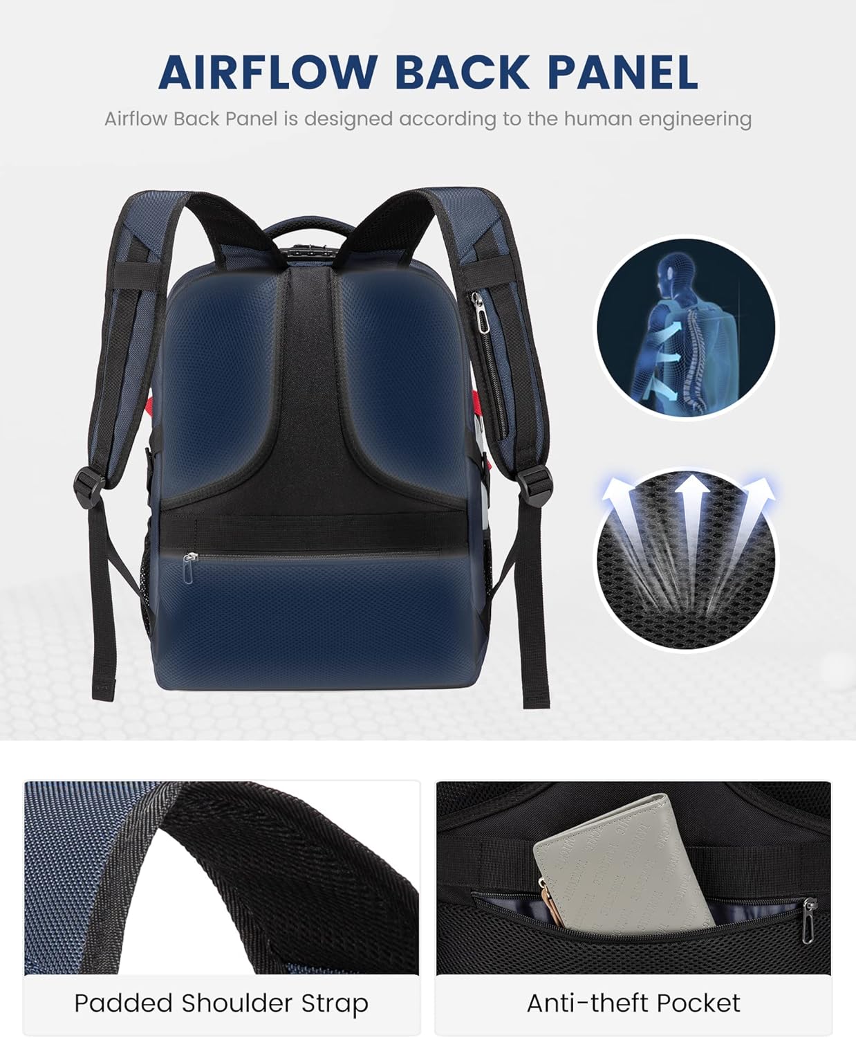 LOVEVOOK 17 inch Blue&White Travel Laptop Backpack with USB Charging Port, Anti-Theft, Water-Resistant, Modern Practical Unisex College/University Backpack