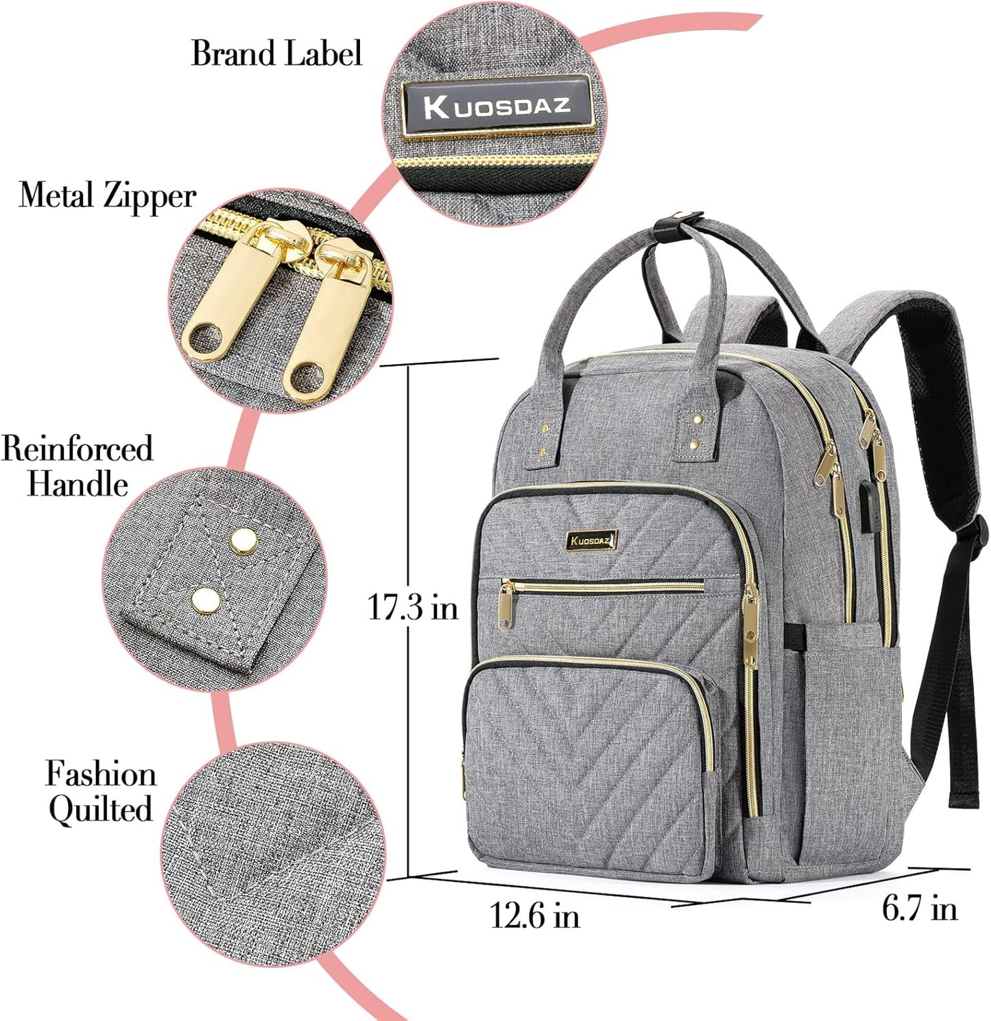 Travel Backpack for Women, 15.6 Inch Work Laptop Backpack, Water Resistant Backpack for Business with USB Charging Port, Anti-theft Student Teacher Bookbags, Large Daypacks for Women, Grey