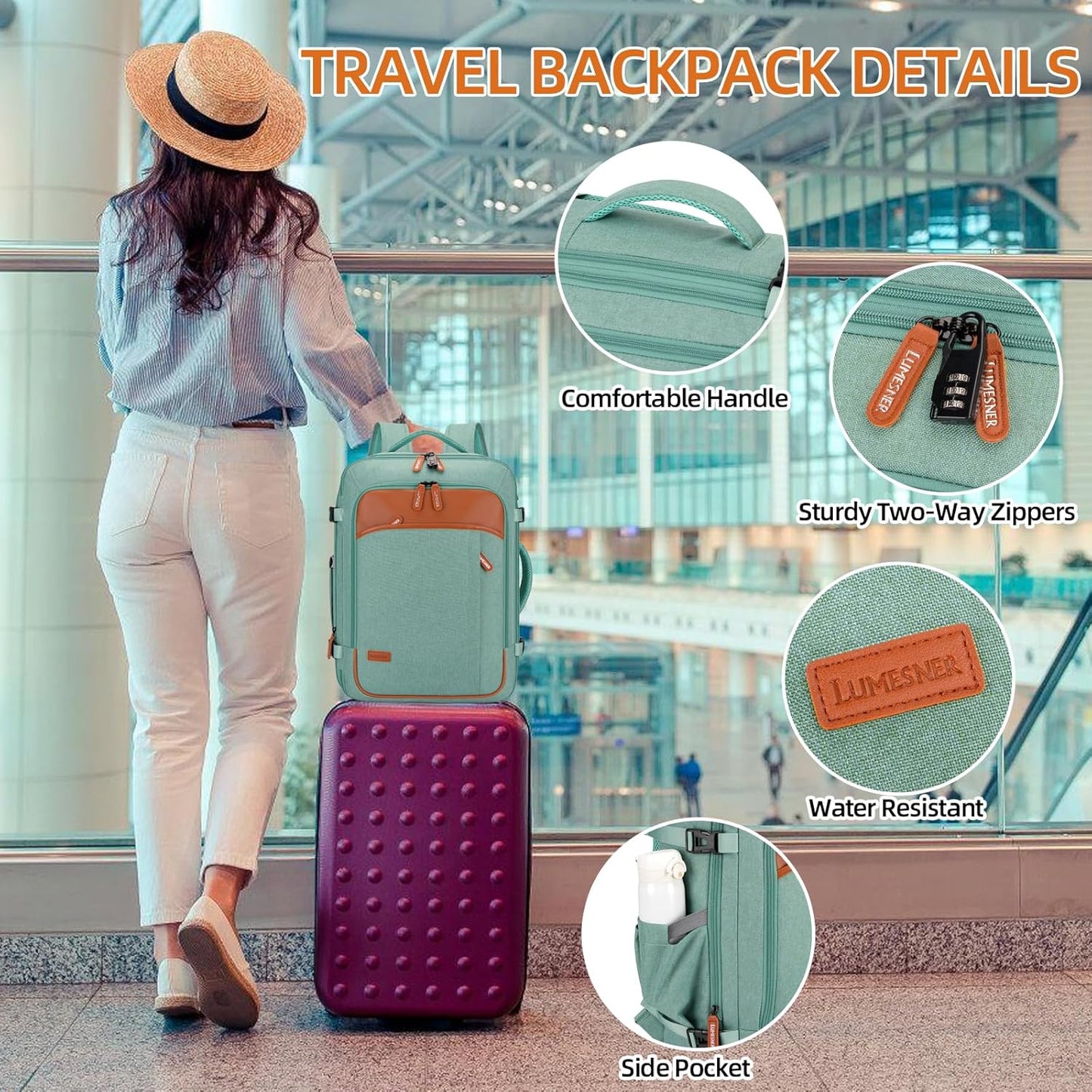 Travel Laptop Backpack,42L Carry on Luggage, Flight Approved Expandable Backpack,Business Anti Theft Weekender Bags for Women Men, Water Resistant Expandable Backpacks With 4 Packing Cubes