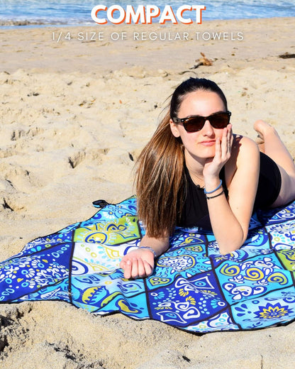 ECCOSOPHY Microfiber Beach Towel - Sand Free Towels are Quick Dry, Light Weight, Super Absorbent - Perfect Pool, Travel, Cruise, Camping Essentials - Oversized Extra Large for Adults 71x35 in