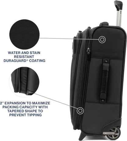 Travelpro Tourlite Softside Expandable Upright 2 Wheel Luggage, Lightweight Suitcase, Men and Women, Black, Carry-On 22-Inch