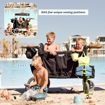 Keenz VYOO Stroller Wagon with Canopy - Foldable Design for Easy Storage, 5 Seating Positions for Kids, Enhanced Child Safety, All-Terrain Mobility, 4-Passangers, Black