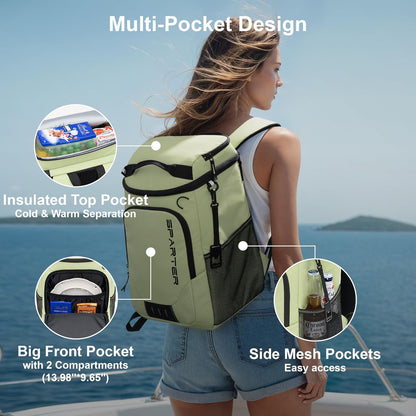 SPARTER Backpack Cooler Insulated Leak Proof 33/49 Cans, 2 Insulated Compartments Thermal Bag, Portable Lightweight Beach Travel Camping Lunch Backpack for Men and Women