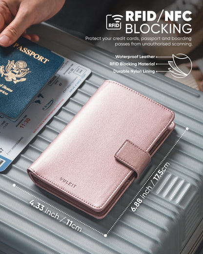 VULKIT Passport Holder with Airtag Holder RFID Blocking Passport Wallet Travel Leather Passport for Women(Pearl Pink)