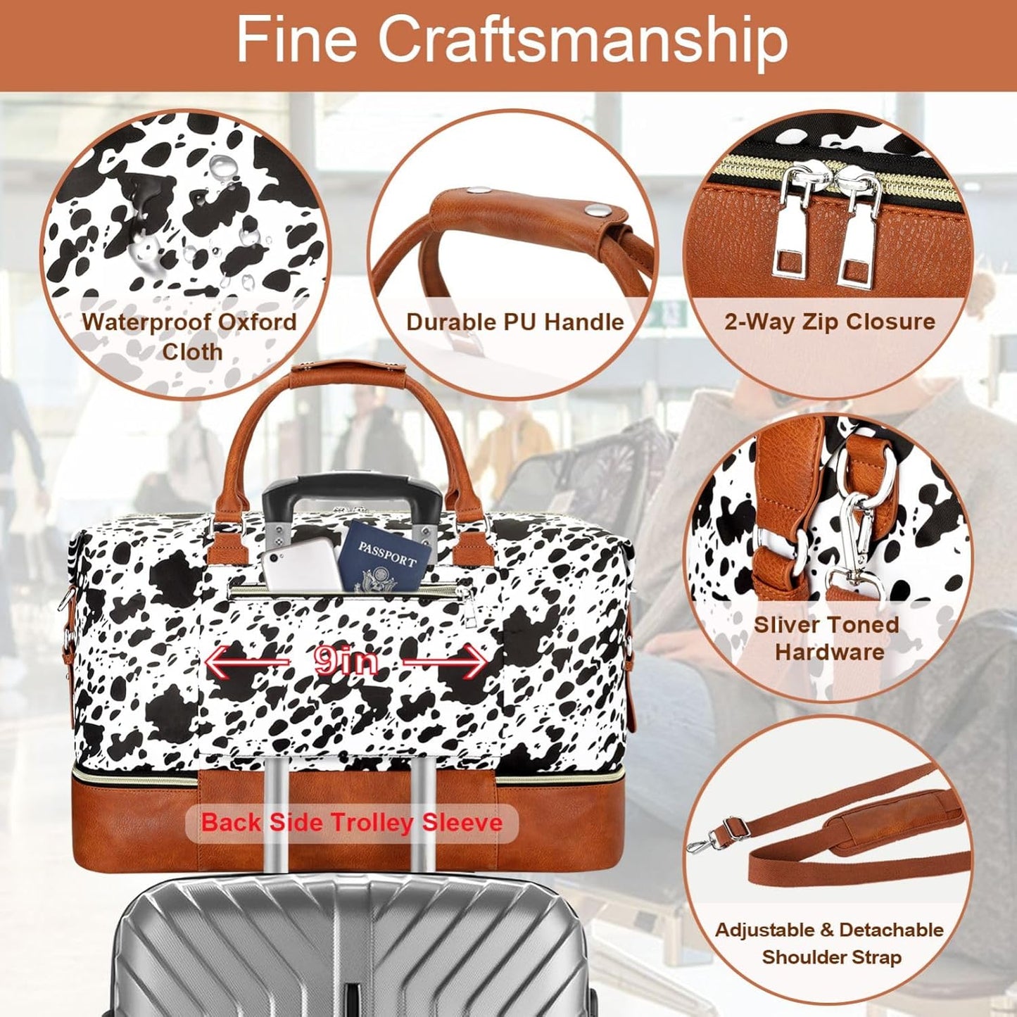 Weekender Bag for Women, Travel Duffel Bag Carry On Overnight Bag with Shoe Compartment Large Nylon Travel Weekend Tote Bag