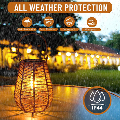 HPC Decor 2 PK Solar Lanterns - Outdoor Waterproof, Hemp Rope Solar Lights,Hanging Solar Lanterns Outdoor,Solar Lamp Lights,Decoration for Garden, Patio, Porch, Trees, Pathway,Outside.