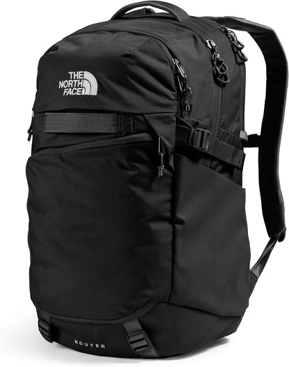 THE NORTH FACE Router Everyday Laptop Backpack | Daypack with Water Repellent Finish, 17" Laptop Sleeve, Reflective Details, TNF Black/TNF Black-NPF, One Size