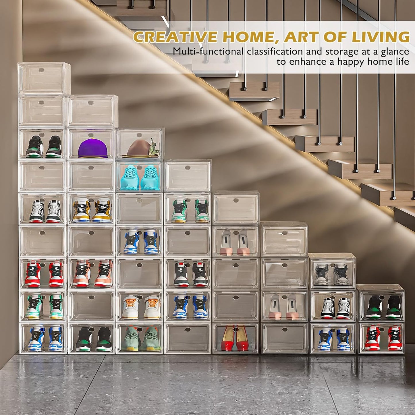 7 code Large Clear Shoe Boxes Organizer【Thicker Material】 Stronger Shoe Box with Magnetic Door, Stackable Shoe Storage Box for Closet, Foldable Space-Saving Storage Bins Shoe Cabinet, White 9 Pack